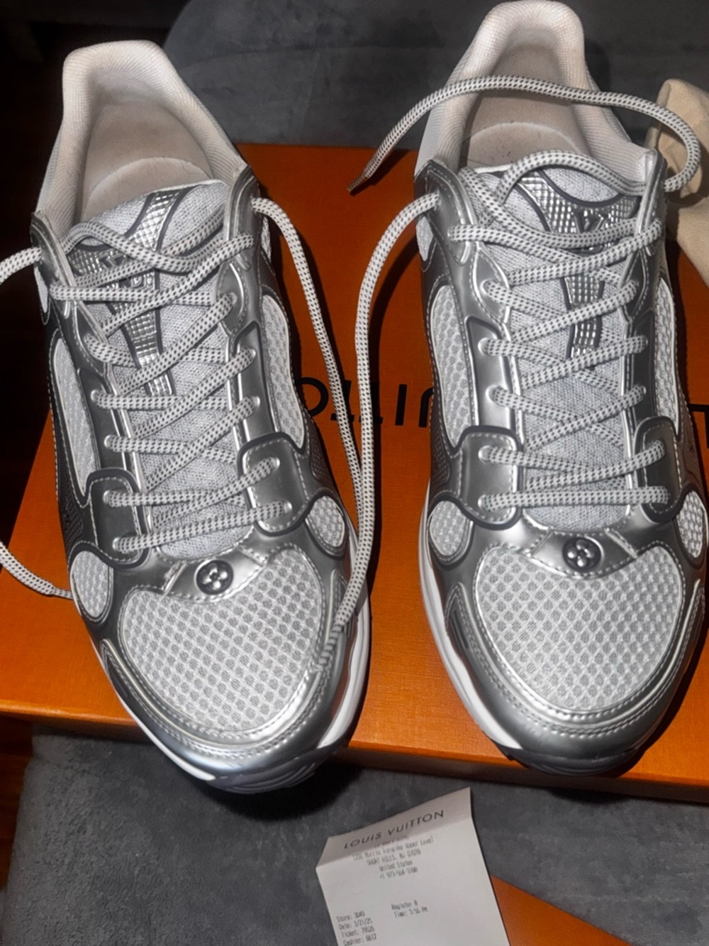 Louis Vuitton Silver Mesh & Metallic Men's Olympia  Sneakers